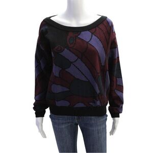 Just Cavalli Womens Abstract Print Crew Neck Sweater Multi Colored Size Small